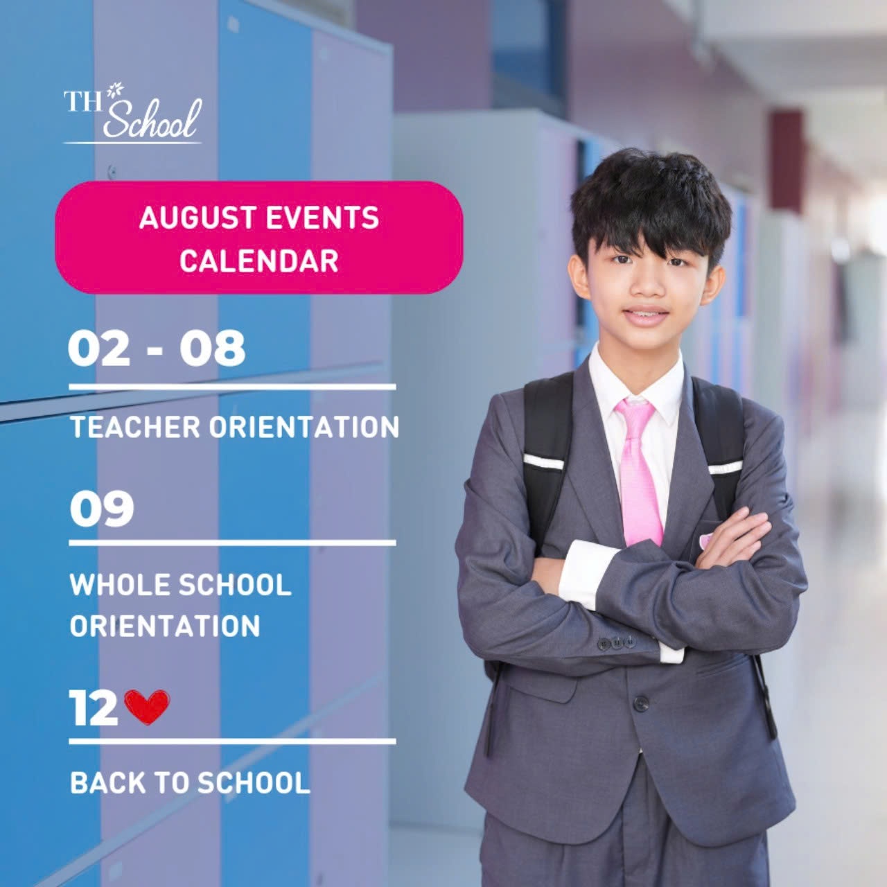 AUGUST EVENTS CALENDAR FOR TH SCHOOL COMMUNITY